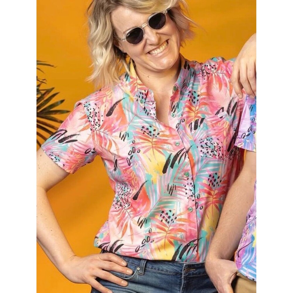 RSVLTS Women's La Croy Radberry KUNUFLEX Shirt XS Neon Pink Tropical LaCroix
